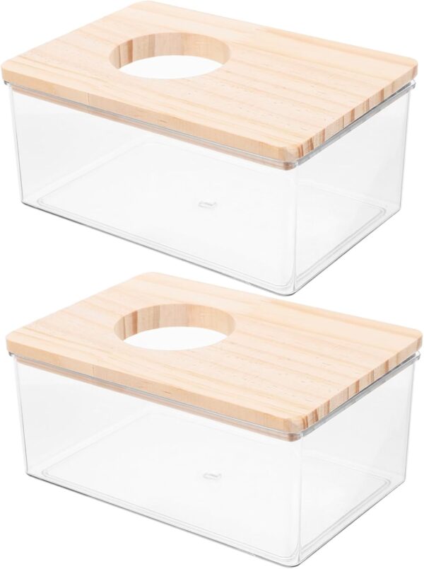 Yardwe 2pcs Guinea Fully Glass Household Supply Sand Delicate Chinchilla Bathroom Food Wooden Shower Cage Small Bathtub Animal Accessory Pet Room Bath Transparent Hamster Container