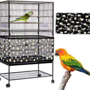 Yepper Large Bird Cage Cover, Bird Cage Seed Catcher, Adjustable Soft Nylon Mesh Net with Daisy Pattern, Birdcage Cover Skirt Seed Guard for Parrot Parakeet Macaw Round Square Cages (Black)