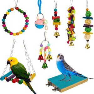 Yorgewd 8-Pack Bird Toys Parrots Cage Toys Hanging Swing Shredding Chewing Perches Parrot Toy Parrot Bite Toy for Budgie, Cockatiels, Conures, Finches, Small Parakeets