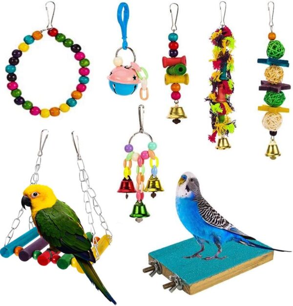 Yorgewd 8-Pack Bird Toys Parrots Cage Toys Hanging Swing Shredding Chewing Perches Parrot Toy Parrot Bite Toy for Budgie, Cockatiels, Conures, Finches, Small Parakeets