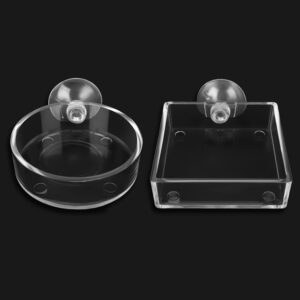 cobee Aquarium Feeding Bowl, 2 Pieces Fish Shrimp Feeding Dish Acrylic Clear Shrimp Feeding Tray Tank Feeding Bowls with Suction Food Water Bowl for Reptiles Shrimp Tropical Fish