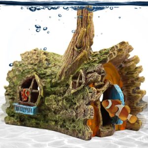 fazhongfa Fish Tank Decorations Betta wooden House Hide Cave Decor Aquarium Ornament Small and Medium Fish Accessories Fish Resin Toys Hideouts Aquarium