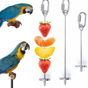 iTGOOS 2Pcs Parrot Skewer Feeder,Stainless Steel Parrot Fruit Stick Holder,Bird Food Holder,Birds Foraging Toy for Parrots Cockatoo Cockatiel Cage