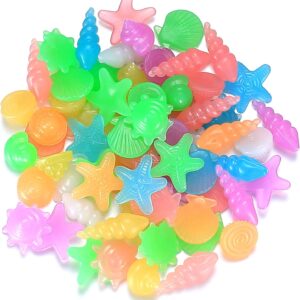 wokery 150 Pcs Glowing Pebbles, Glow in the Dark Stones Rocks Conch Shells Starfish, Colorful Luminous Cobblestones, Decorative Gravel Pebbles Stones Rocks for Aquarium Fish Tank Garden Decoration