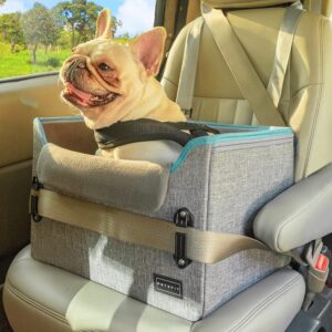 PETSFIT Dog Car Seat with Safety Belt Attachment Buckles, Small Dog Booster Car Seat with Adjustable Height Dog Seat for Cars Front and Back Seat Grey