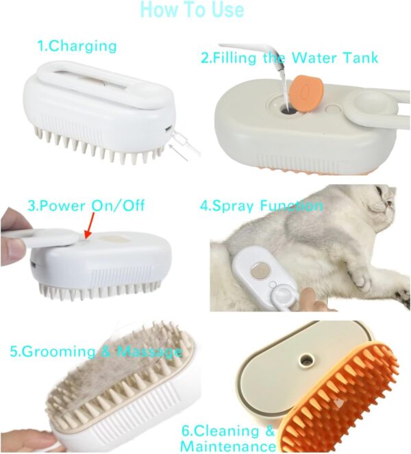 MOUOGO Pet Steam Brush, Pet Hair Removal Brush for Small Dog and Cats, Pet Cleaning Brush, Pet Massage Brush, Cat Hair Remover Brush - Image 4