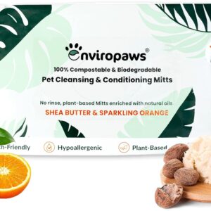 Enviropaws Dog & Cat Wipes (Mitts) | Extra Thick, Large, Biodegradable, Compostable, Bamboo Wipes | Shea Butter & Sparkling Orange Scent | 15 Pack