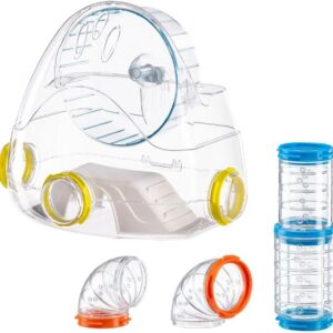 Ferplast Hamster Tube Set, Hamster Cage Accessory, Total 4 pieces, includes Gym with Hamster Wheel, Transparent Hamster Tunnels with Ventilation Holes, and Fittings, KIT GYM Hamster Toys