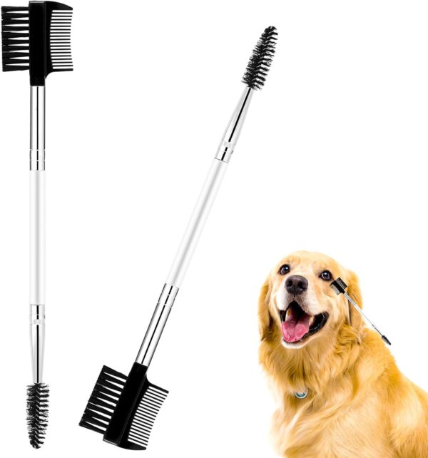 2 Pcs Dog Tear Comb Tear Stain Remover Comb Double-Head Dog Eye Brush Dog Eye Cleaning Comb Dog Eye Comb Brush Pets Grooming Comb Double-Sided for Dogs Cats (White)