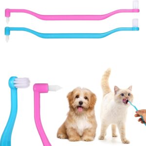 2pcs Dual Sided Cats & Dogs Toothbrushes, Kitten Puppy Toothbrush Pet Teeth Cleaning Brush with Micro Brush Head & Curved Handle Cat Dental Care Supplies to Reduce Plaque Tartar Formation