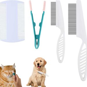 4pcs Pet Grooming Comb Kit, Magic Pet Comb Fine Tooth Pet Comb Multifunctional Flea Comb for Cats and Dogs Pet Hair Comb Tear Stain Removal for Pet Cleaning Shedding Hair & Fur