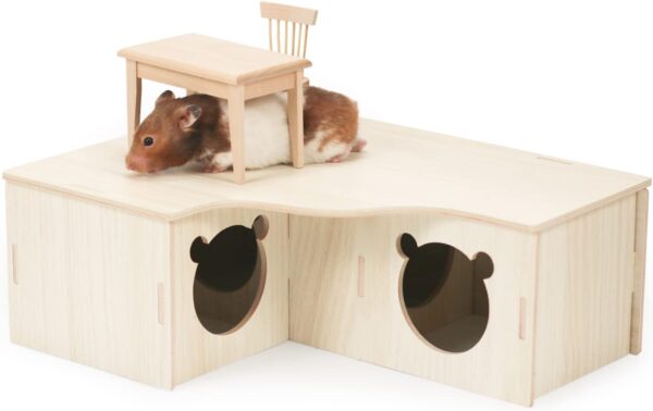 Episkey Wooden Hamster House, Guinea Pig House Corner House Hideout Cage Decor Accessories for Golden Hamster Syrian Hamster Dwarf Hamster Degus (3 Houses, 31 * 24 * 11cm) - Image 6