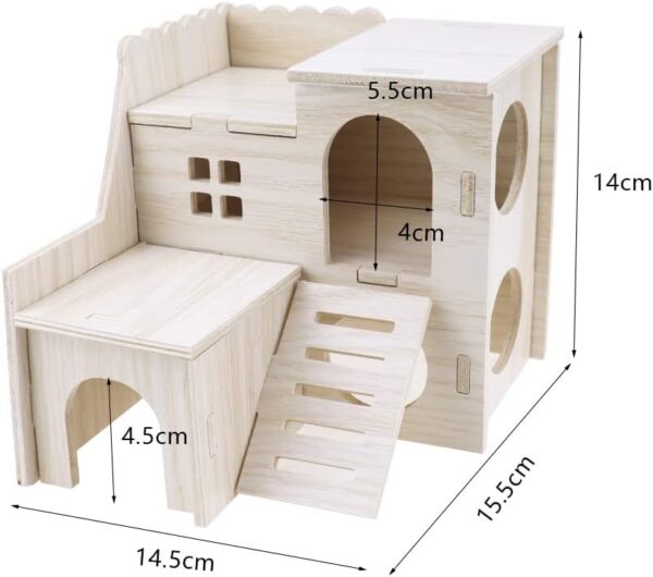 ZXShow Small Hamster Corner House Wooden Hamster Houses for Dwarf Hamster Natural Wooden Pet House Hamster Hamster Hideaway Corner Floor Right Cage Small Animal Hideout Décor - Image 2