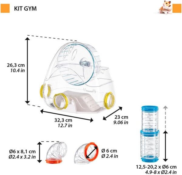 Ferplast Hamster Tube Set, Hamster Cage Accessory, Total 4 pieces, includes Gym with Hamster Wheel, Transparent Hamster Tunnels with Ventilation Holes, and Fittings, KIT GYM Hamster Toys - Image 2