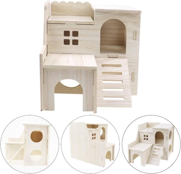 ZXShow Small Hamster Corner House Wooden Hamster Houses for Dwarf Hamster Natural Wooden Pet House Hamster Hamster Hideaway Corner Floor Right Cage Small Animal Hideout Décor - Image 3