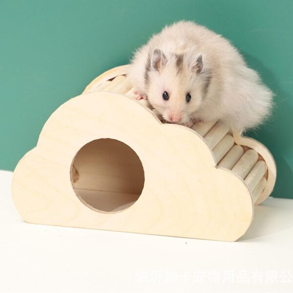 PLUSHCEWT Wooden Hamster Hideout Hamster House,Small Animal Wooden Living House with Climbing Ladder,Hamster House Cage Accessories for Gerbils Syrian Hamsters (B) - Image 3