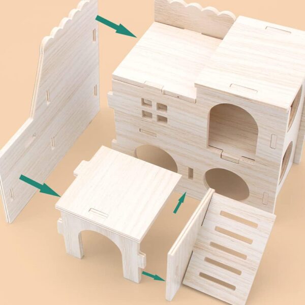 ZXShow Small Hamster Corner House Wooden Hamster Houses for Dwarf Hamster Natural Wooden Pet House Hamster Hamster Hideaway Corner Floor Right Cage Small Animal Hideout Décor - Image 4