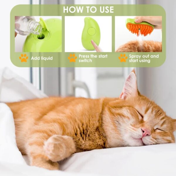 Cat Brush with Spray,Cat Brush with Water Tank,Electric Cat Deshedding Brush,Cat Brush for Short Haired Cats,Pet Hair Removal Comb with Water Tank,Suitable for Cleaning Pet Hair (yellow) - Image 3