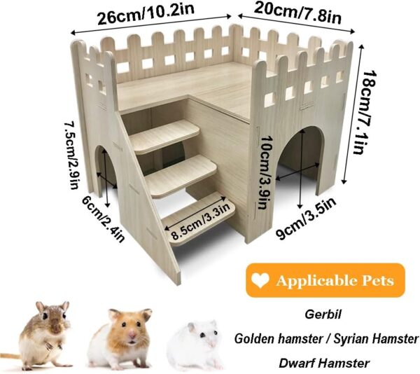 Eyksta Wooden Hamster House, Guinea Pig House Hamster Hideout Cage Décor for Syrian Hamsters Dwarf Hamsters Gerbils Chinchilla Rat (Large 26 * 20 * 18 cm) - Image 2
