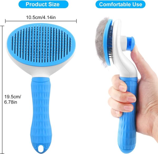 Leash Dog Brush, Self Cleaning Slicker Brush for Dogs, Cat, Pet Grooming Brush with Cleaning Button for Cats Dogs Quick Cleaning Tools Cat Dog Shedding Brush (Blue) - Image 5