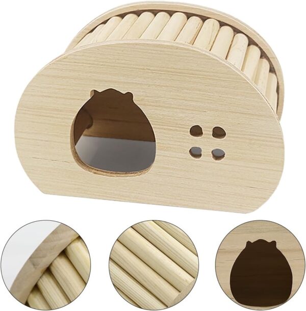 Wooden Hamster House,Natural Hamster Hideout Habitats Décor Hamster Ladder Toy Small Pets Corner House Hideout Cage Decor Accessories for Dwarf Hamsters Chinchillas(Style 1) - Image 3