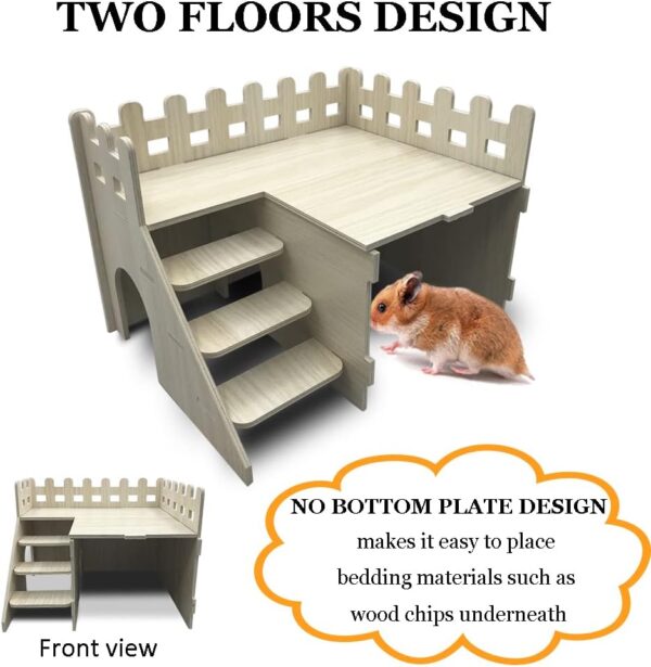 Eyksta Wooden Hamster House, Guinea Pig House Hamster Hideout Cage Décor for Syrian Hamsters Dwarf Hamsters Gerbils Chinchilla Rat (Large 26 * 20 * 18 cm) - Image 3