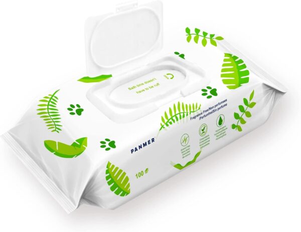 PANMER Pet Dog Wipes For All Pets Eco-Friendly Hypoallergenic Unscented Cleaning Wipes (100) - Image 5