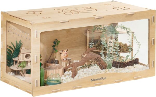 MEWOOFUN Wooden Hamster Cage Large for Syrians Hamster, Dwarf Hamster, Guinea Pig and Chinchilla - 100x50x50cm Hamster Cages Transparent Small Animals Cage (No Front Door) - Image 2