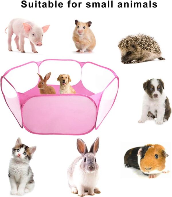 WEONE Small Animals Cage, Foldable Pet Playpen, Portable Hamster Playpen, Breathable Pet Cage Pen Tent, Pop-Up Outdoor Indoor Exercise Fence for Guinea Pig, Rabbits, Chinchillas, Hedgehogs, Rat -Pink - Image 4