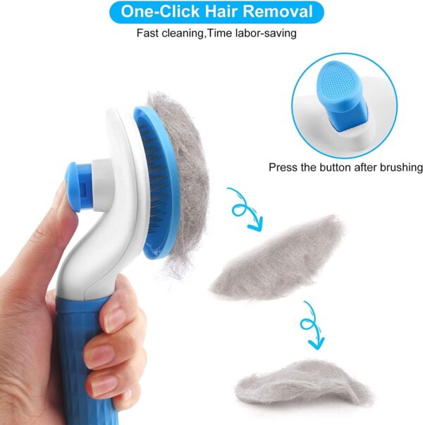 Leash Dog Brush, Self Cleaning Slicker Brush for Dogs, Cat, Pet Grooming Brush with Cleaning Button for Cats Dogs Quick Cleaning Tools Cat Dog Shedding Brush (Blue) - Image 7