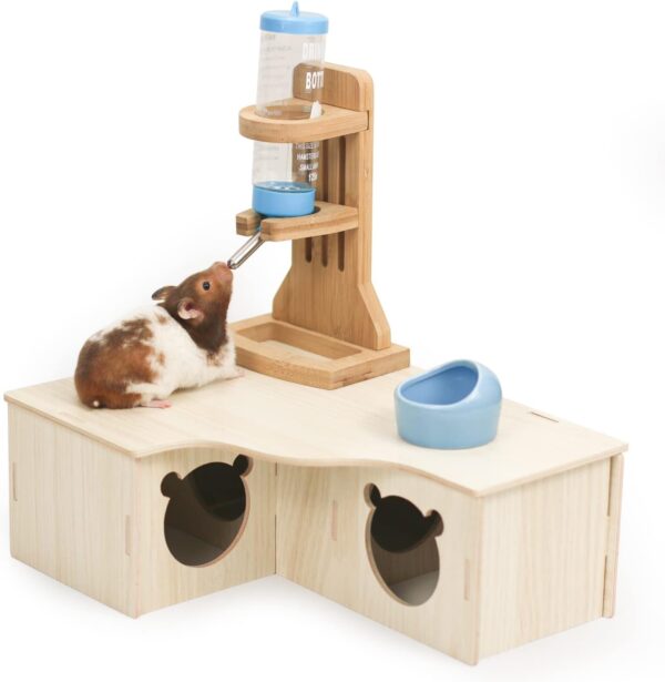 Episkey Wooden Hamster House, Guinea Pig House Corner House Hideout Cage Decor Accessories for Golden Hamster Syrian Hamster Dwarf Hamster Degus (3 Houses, 31 * 24 * 11cm) - Image 7