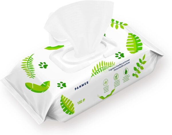 PANMER Pet Dog Wipes For All Pets Eco-Friendly Hypoallergenic Unscented Cleaning Wipes (100) - Image 4