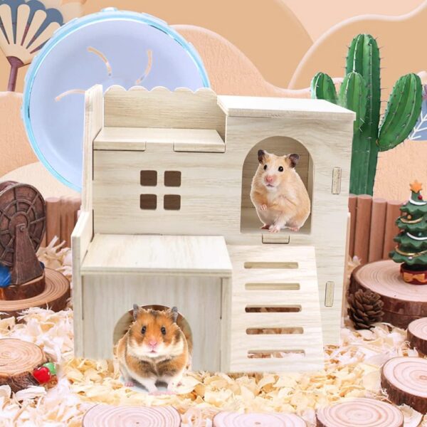 ZXShow Small Hamster Corner House Wooden Hamster Houses for Dwarf Hamster Natural Wooden Pet House Hamster Hamster Hideaway Corner Floor Right Cage Small Animal Hideout Décor - Image 6