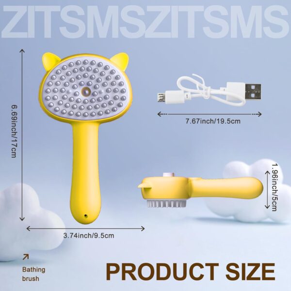 Cat Steam Brush for Shedding, 4 in 1 Cat Steamy Brush Cleanser with Handle, Rubber Pet Misting Brush with Release Button, Pet Hair Cleaning Shedding Comb for Kitten Small Animals by ZITSMS(Yellow) - Image 2