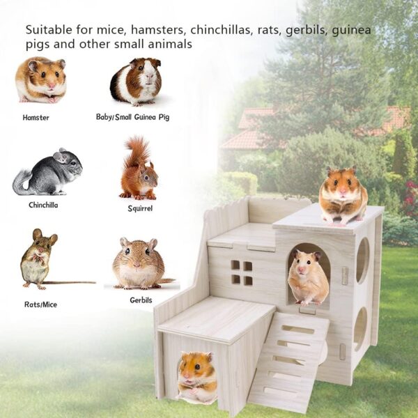 ZXShow Small Hamster Corner House Wooden Hamster Houses for Dwarf Hamster Natural Wooden Pet House Hamster Hamster Hideaway Corner Floor Right Cage Small Animal Hideout Décor - Image 7