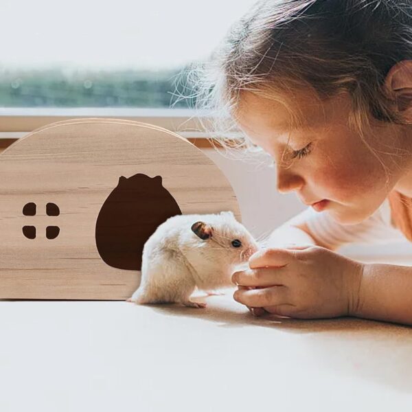 Wooden Hamster House,Natural Hamster Hideout Habitats Décor Hamster Ladder Toy Small Pets Corner House Hideout Cage Decor Accessories for Dwarf Hamsters Chinchillas(Style 1) - Image 5