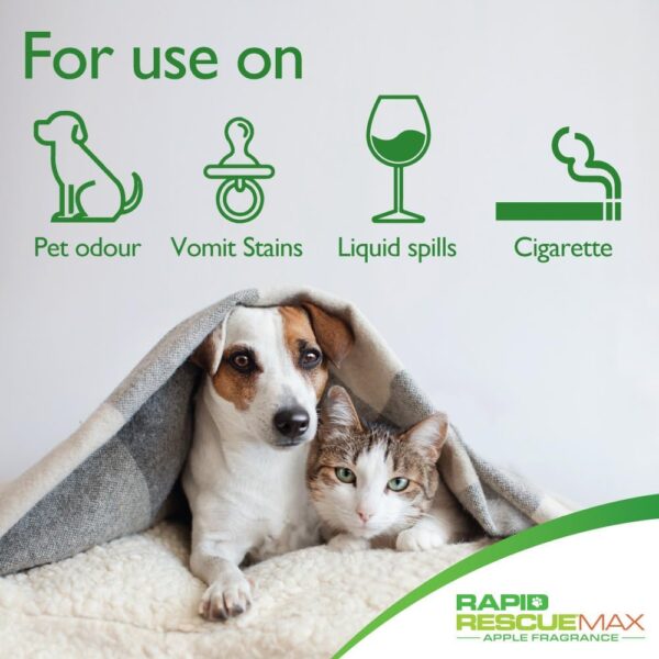 Rapid Rescue MAX Pet Stain and Odour Remover, Urine Neutraliser - Apple Fragrance | Natural Microbe Enzyme Cleaner Spray - Fast-Acting Pet Odour Eliminator for Carpets, Wood Floors, Cars, Rugs - 750ml - Image 3