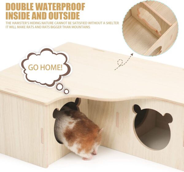 Episkey Wooden Hamster House, Guinea Pig House Corner House Hideout Cage Decor Accessories for Golden Hamster Syrian Hamster Dwarf Hamster Degus (3 Houses, 31 * 24 * 11cm) - Image 4