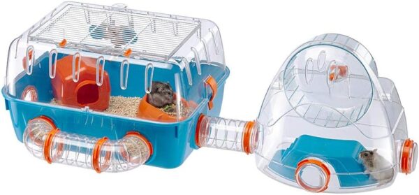 Ferplast COMBI 2 Innovative Hamster Cage - Customizable Habitat with External Exercise Wheel - Interactive Transparent Design - Accessories, Tubes Connect&Play, 79,5x29,5xh26,3cm - Image 6