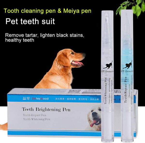 Hmpet Dog Teeth Cleaning Beauty Kit, Pet Teeth Whitening Pen Toothbrush Dental Care Dog Cat Tartar Dental Stone Teeth Cleaning Tools 5Ml Pet Supplies - Image 2