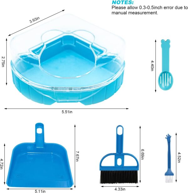 Episkey Hamster Sand Bathroom Set, Gerbil Sand Bath Syrian Hamster Toilet Small Animal Bathtub with Sand Shovel and Mini Broom Set for Gerbil Dwarf Hamster and Small Rodent (Blue) - Image 2