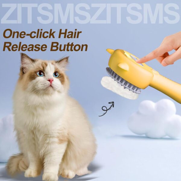 Cat Steam Brush for Shedding, 4 in 1 Cat Steamy Brush Cleanser with Handle, Rubber Pet Misting Brush with Release Button, Pet Hair Cleaning Shedding Comb for Kitten Small Animals by ZITSMS(Yellow) - Image 7