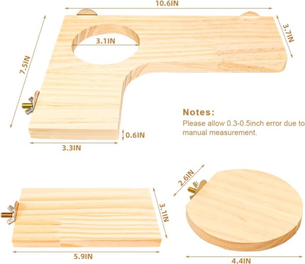 Episkey 4 Pcs Hamster Wooden Platform Set, L-Shaped Large Platform with Holes Natural Wood Parrot Round Standing Board Gerbil Chinchilla Pedal Small Animal Activity Playground Bird Cage Accessories - Image 2