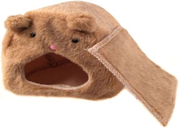 emours Rats Hamster Winter Warm Fleece Hanging Cage Hammock House Cute Bear Desige with Bed Mat, for Small Furry Animals (brown) - Image 3