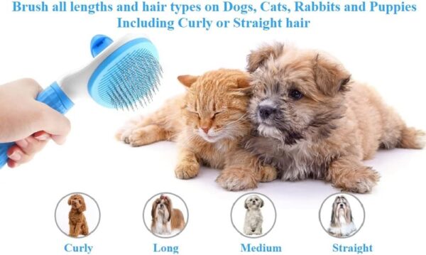 Leash Dog Brush, Self Cleaning Slicker Brush for Dogs, Cat, Pet Grooming Brush with Cleaning Button for Cats Dogs Quick Cleaning Tools Cat Dog Shedding Brush (Blue) - Image 2