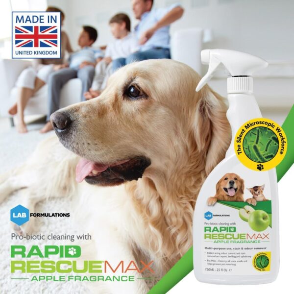 Rapid Rescue MAX Pet Stain and Odour Remover, Urine Neutraliser - Apple Fragrance | Natural Microbe Enzyme Cleaner Spray - Fast-Acting Pet Odour Eliminator for Carpets, Wood Floors, Cars, Rugs - 750ml - Image 5