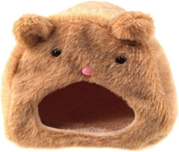 emours Rats Hamster Winter Warm Fleece Hanging Cage Hammock House Cute Bear Desige with Bed Mat, for Small Furry Animals (brown) - Image 2