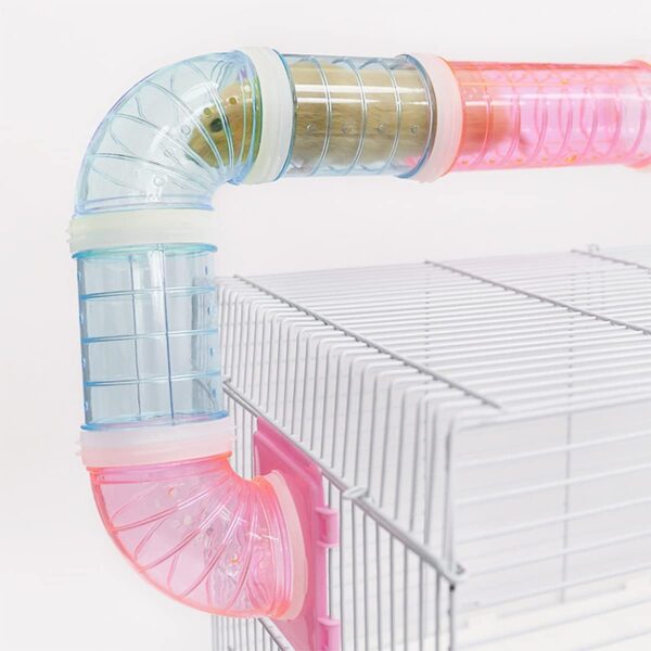 Xiuyer Hamster Tubes, 3 Set DIY Hamster External Connection Tunnel Transparent Adventure External Pipe Kit Creative Tunnel Track Rat Toy Accessories for Small Pet Sports Cage (Pink, Blue, white) - Image 5