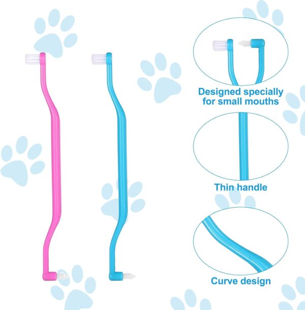 2pcs Dual Sided Cats & Dogs Toothbrushes, Kitten Puppy Toothbrush Pet Teeth Cleaning Brush with Micro Brush Head & Curved Handle Cat Dental Care Supplies to Reduce Plaque Tartar Formation - Image 6