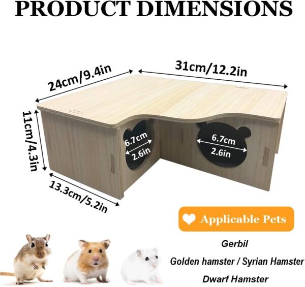 Eyksta Wooden Hamster House, Corner House Hamster Hideout Cage Décor for Syrian Hamsters Dwarf Hamsters Gerbils Chinchilla Rat (Large 31 * 24 * 11 cm) - Image 2